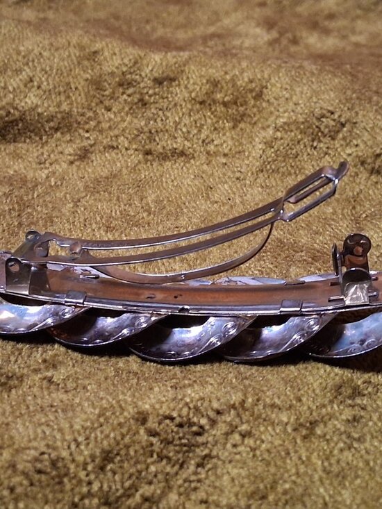 Vintage Barrette Hair Clip Silver Tone Circle Link Spiral Korea 3.5" - Picture 6 of 15